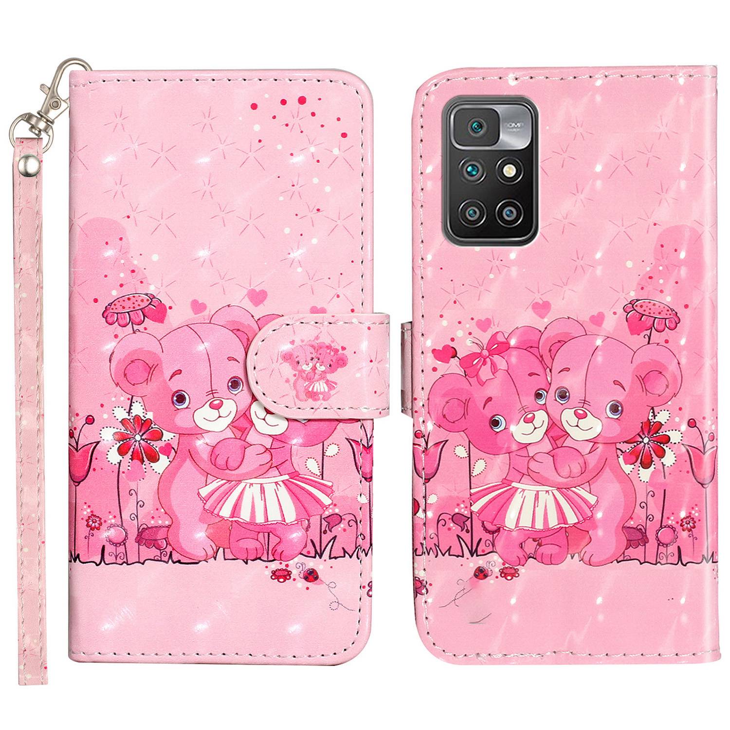 

Für Xiaomi Redmi 10 2022 4G Schutzhülle PU Lederständer Flip Cover 3D -muster Druckbrieftet Telefonhülle Mit Riemen - Bären, Xiaomi Redmi 10 2022 4G