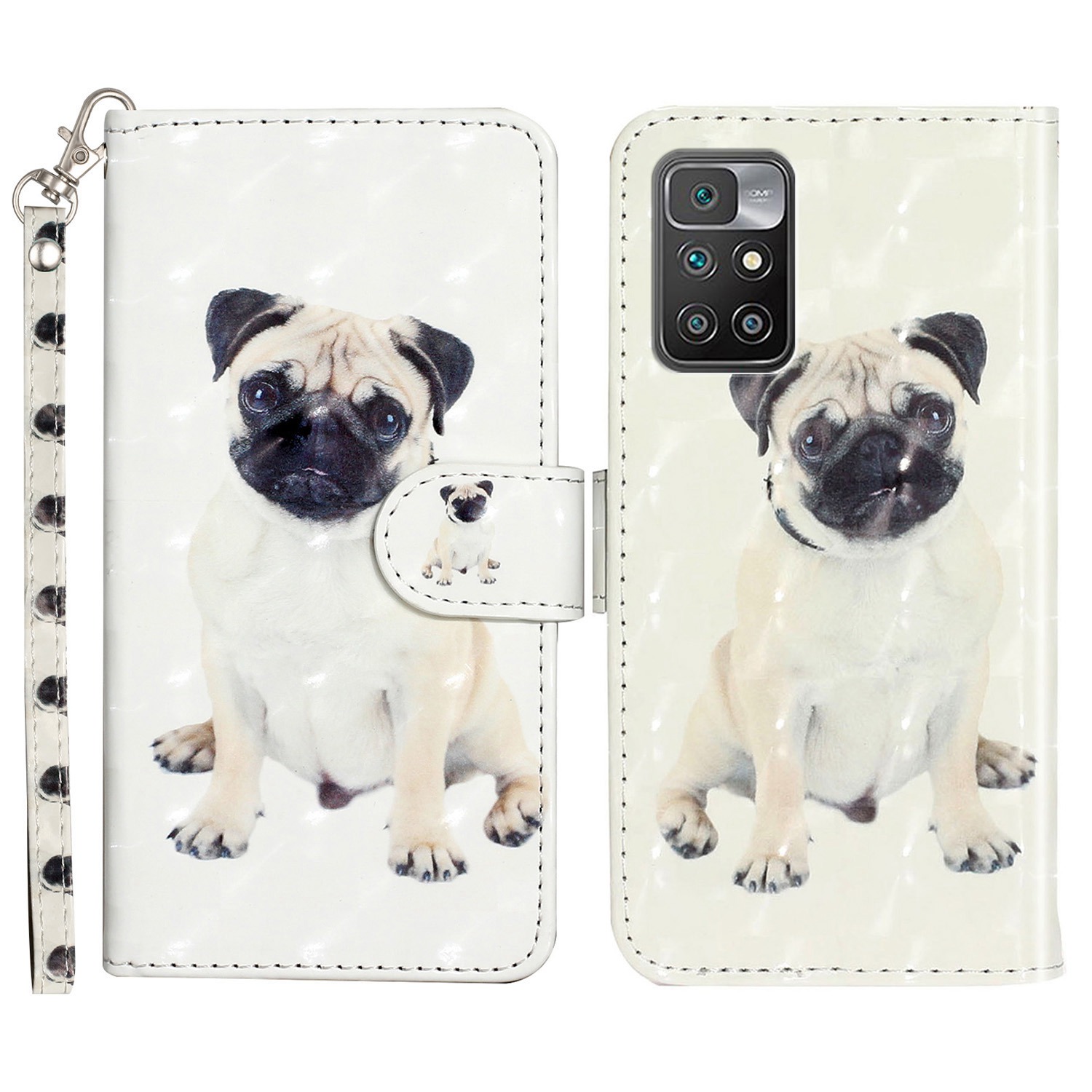 

Für Xiaomi Redmi 10 2022 4G Schutzhülle PU Lederständer Flip Cover 3D -muster Druckbrieftet Telefonhülle Mit Riemen - Hund, Xiaomi Redmi 10 2022 4G