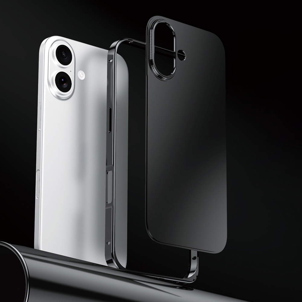 For iPhone 17 Case Locking Buckle Alloy Frame Matte PC Back Phone Cover - Black