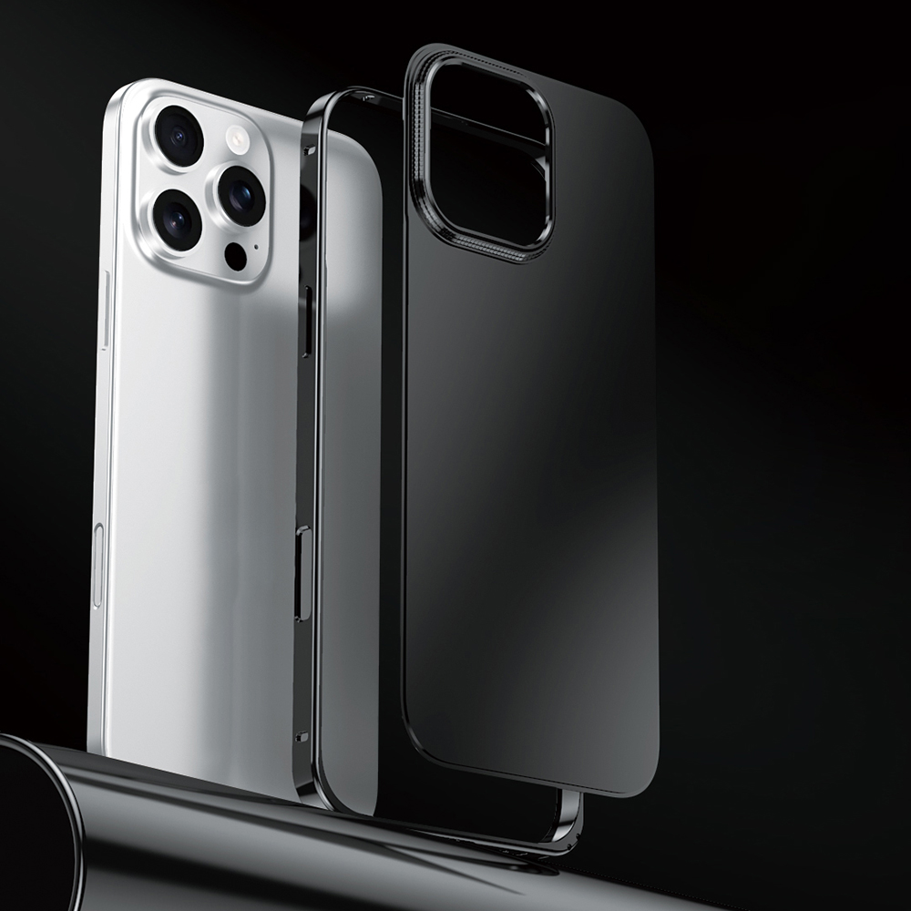 For iPhone 16 Pro Case Locking Buckle Alloy Frame Matte PC Back Phone Cover - Black
