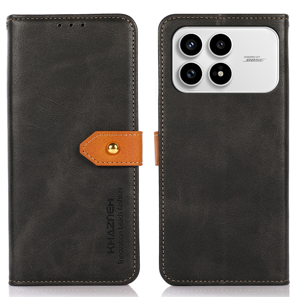 KHAZNEH For Xiaomi Redmi K90 5G / Poco F8 Pro Wallet Phone Case Stand Leather Flip Cover - Black