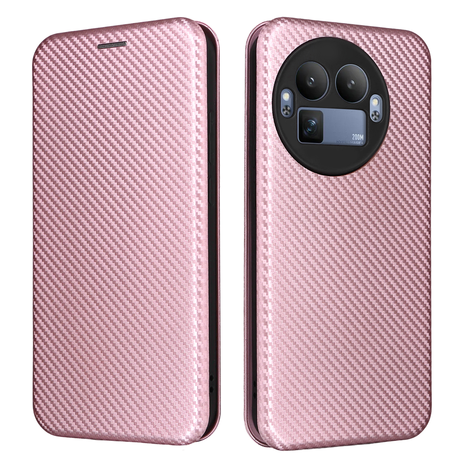 For Realme GT 8 Pro 5G Case Carbon Fiber Texture Drop-Proof PU Leather Phone Cover - Rose Gold