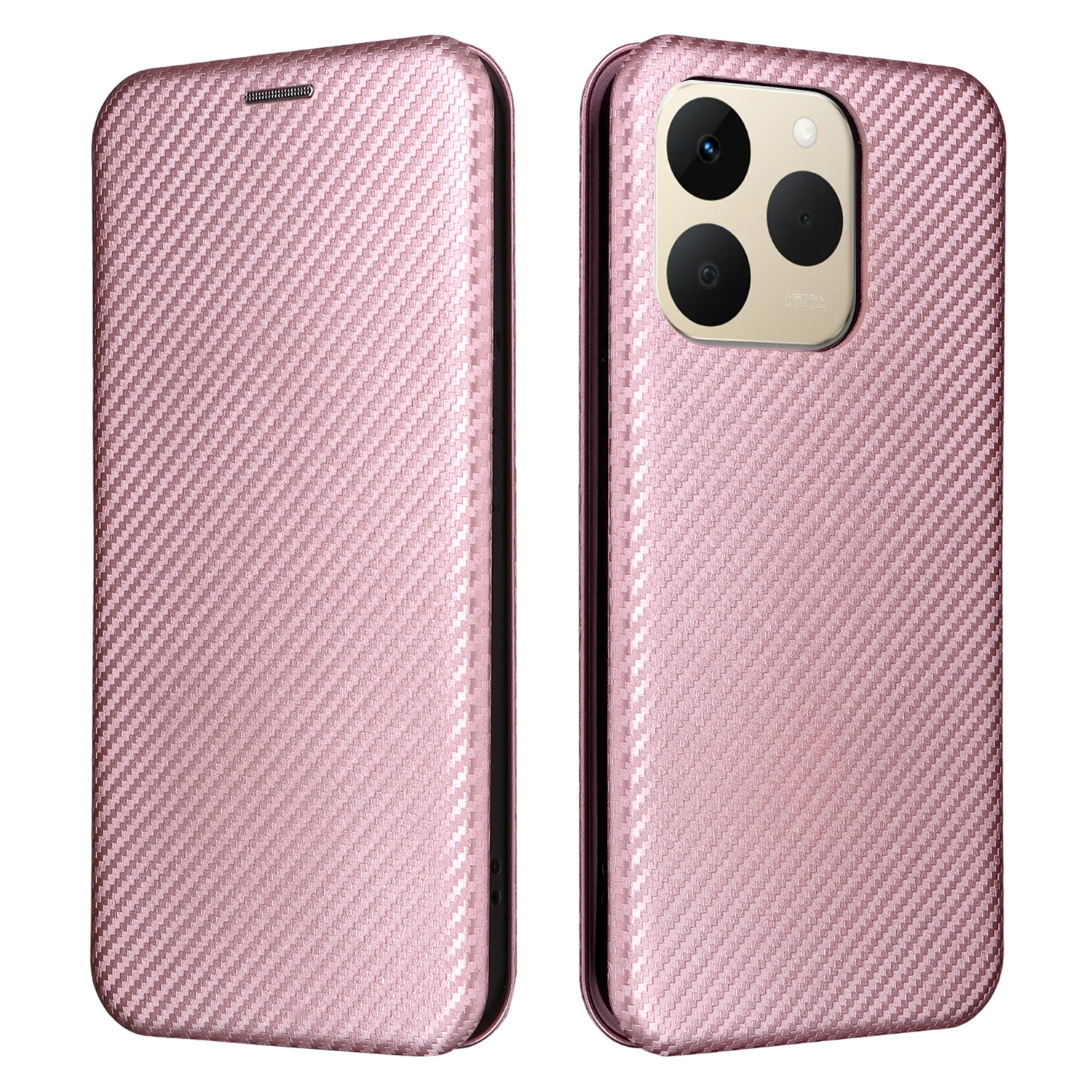 For Realme 15T 5G Case Carbon Fiber Texture Drop-Proof PU Leather Phone Cover - Rose Gold