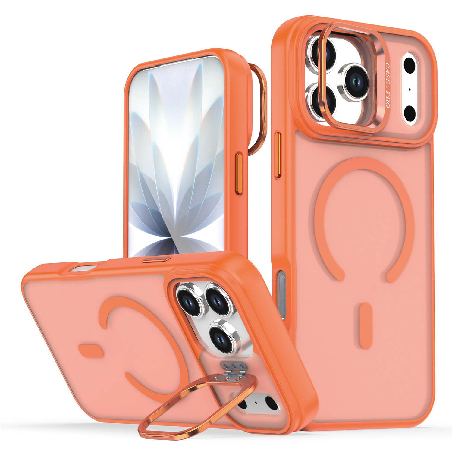 For iPhone 17 Pro Max Case Foldable Kickstand Matte PC + TPU Phone Cover Compatible with MagSafe - Orange