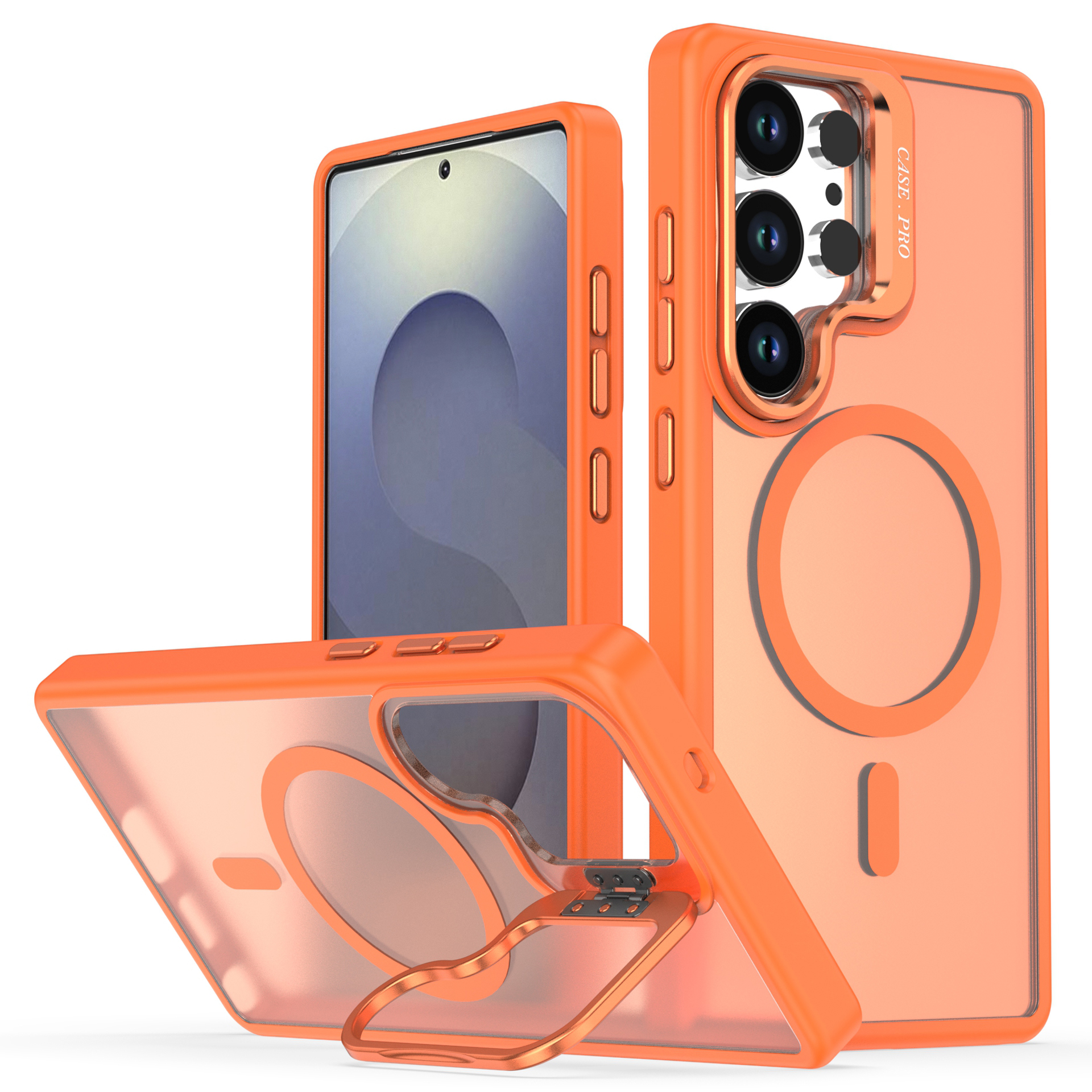 For Samsung Galaxy S26 Ultra Case Foldable Kickstand Matte PC + TPU Phone Cover Magnetic Case - Orange
