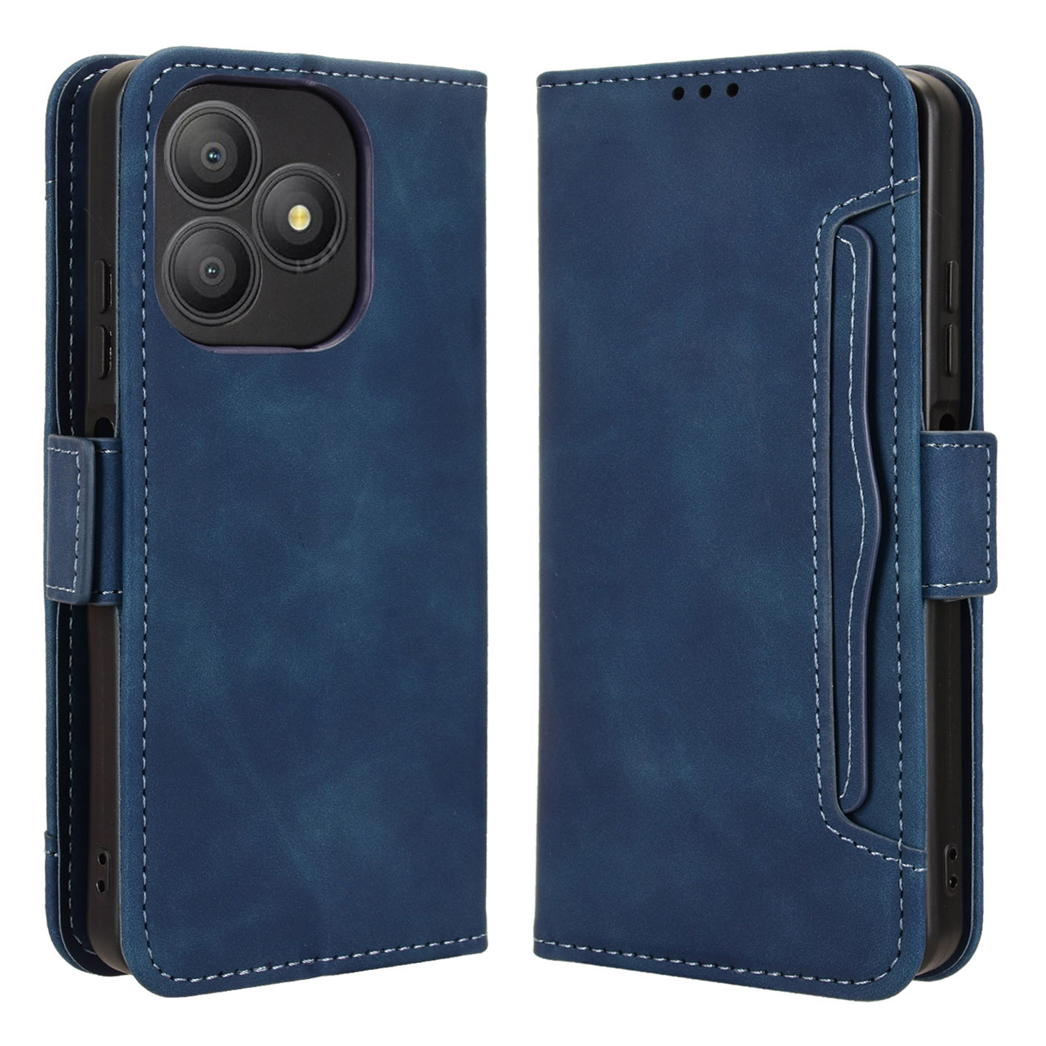 For Blackview Wave 9C Leather Case Phone Wallet Cover with Multiple Card Slots - Blue
