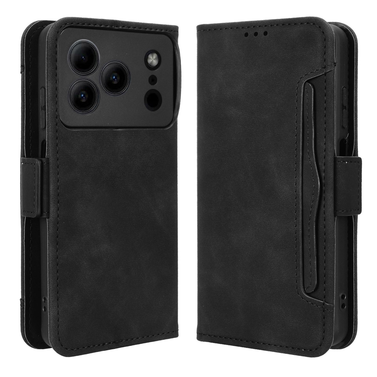 Leather Case for Doogee Note 56 / Note 56 Pro / Note 56 Plus Phone Wallet Cover with Multiple Card Slots - Black