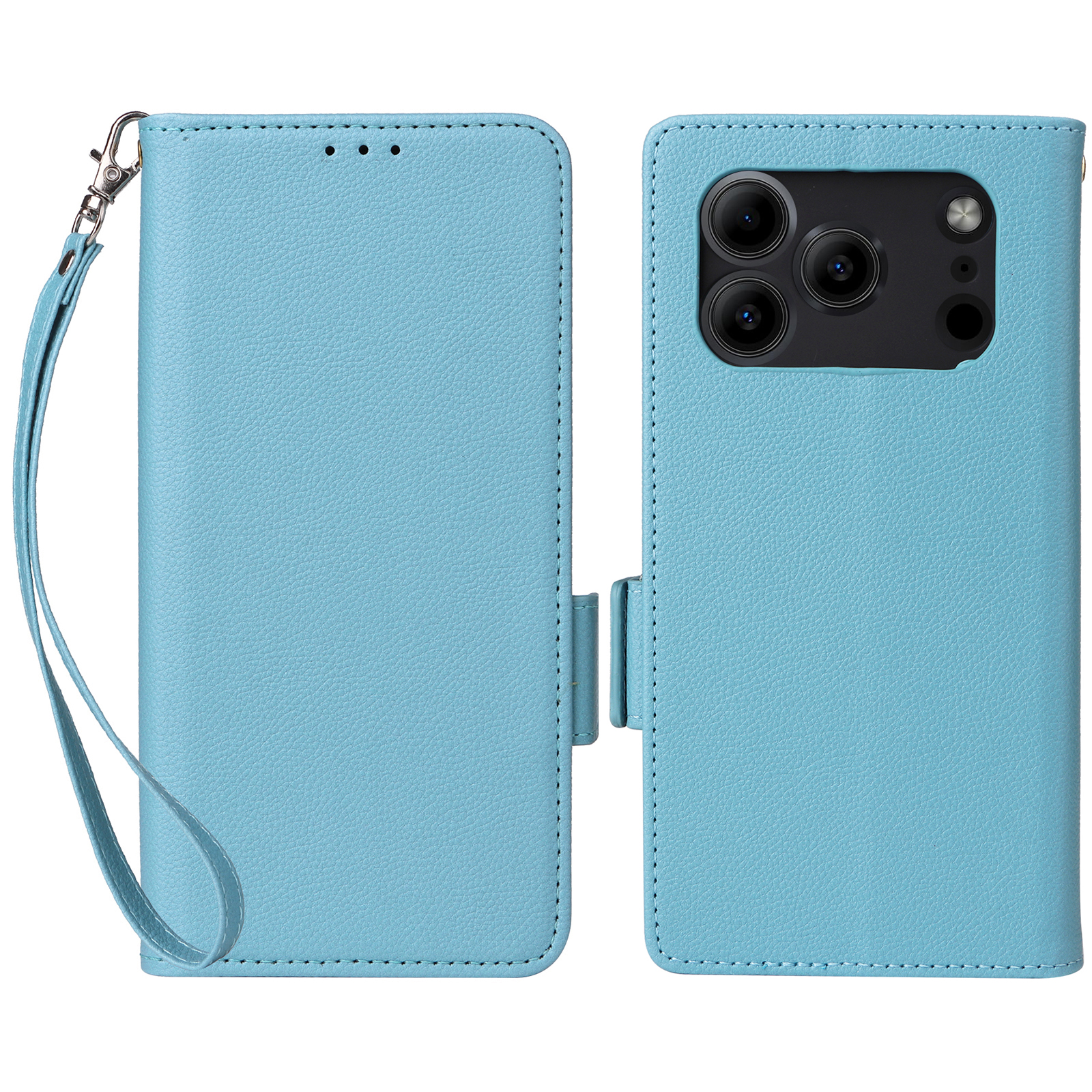 Leather Case for Doogee Note 56 / Note 56 Pro / Note 56 Plus Litchi Texture Wallet Phone Cover with Wrist Strap - Baby Blue