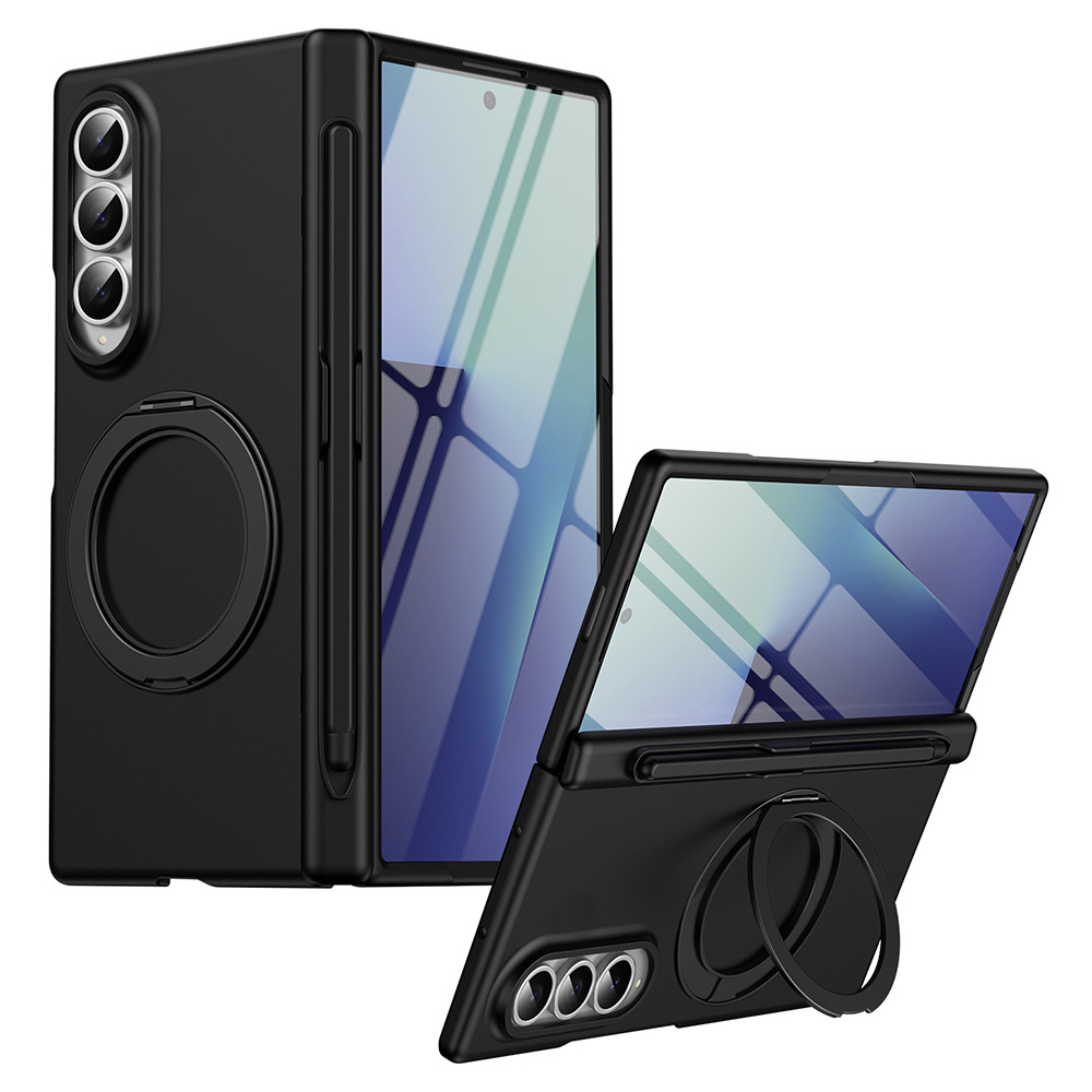 For Samsung Galaxy Z Fold3 5G Rotary Kickstand PC Phone Cover with Tempered Glass Film / Stylus - Black