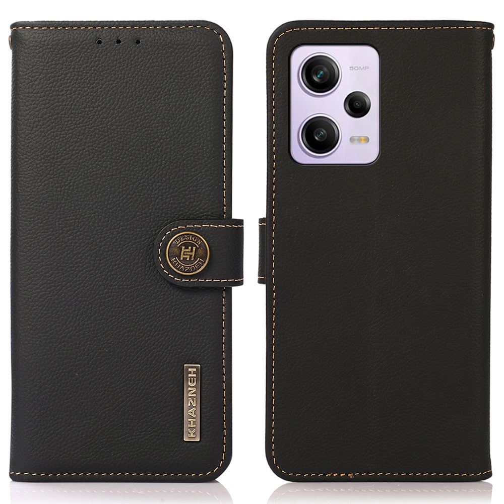 

Khazneh Für Xiaomi Redmi Note 12 Pro 5G RFID Blockierblocker Brieftaschenhülle Echtes Lederständer Magnetic Flip Folio Cover - Schwarz, Xiaomi Redmi Note 12 Pro 5G