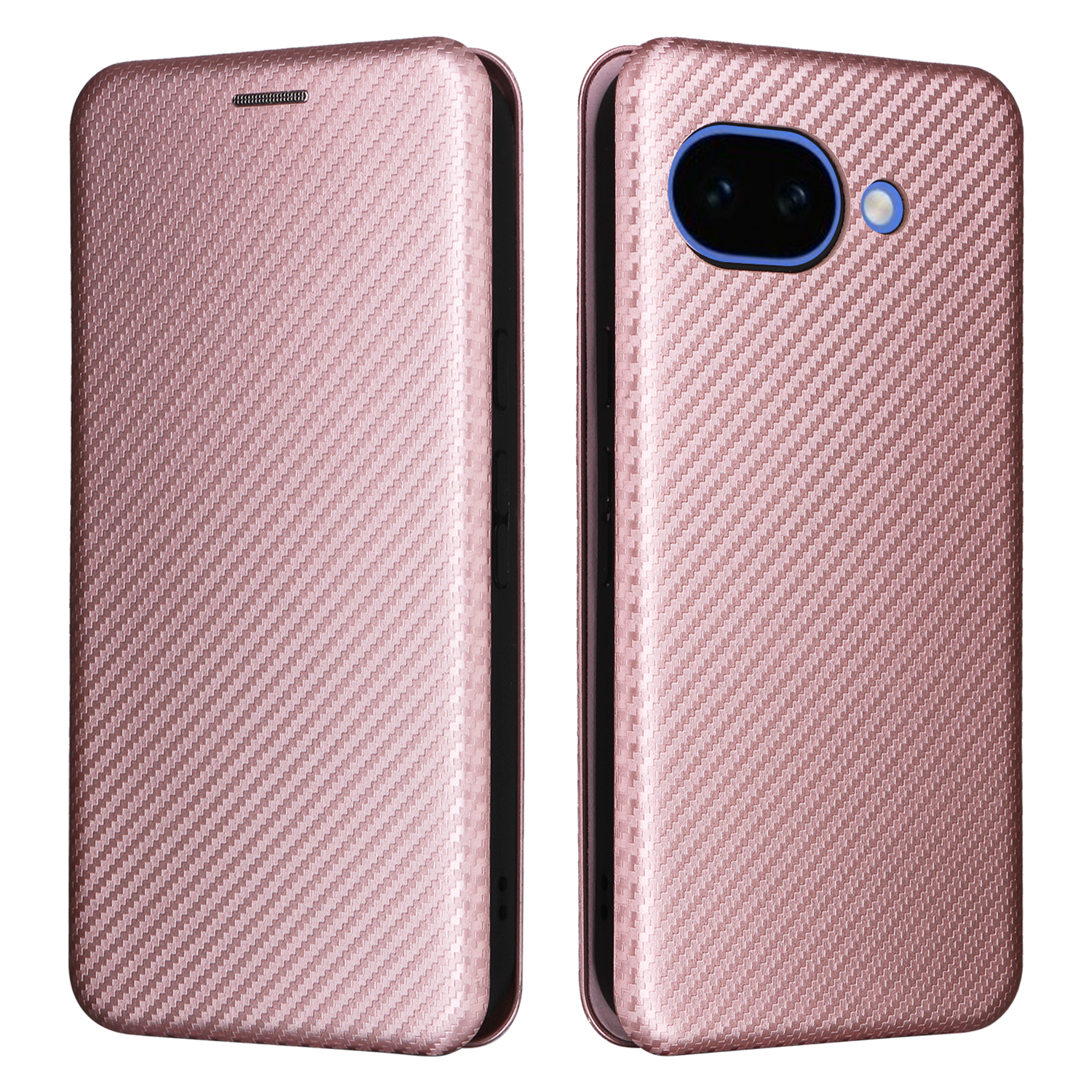 For Google Pixel 10a Case Carbon Fiber Texture Drop-Proof PU Leather Phone Cover - Rose Gold