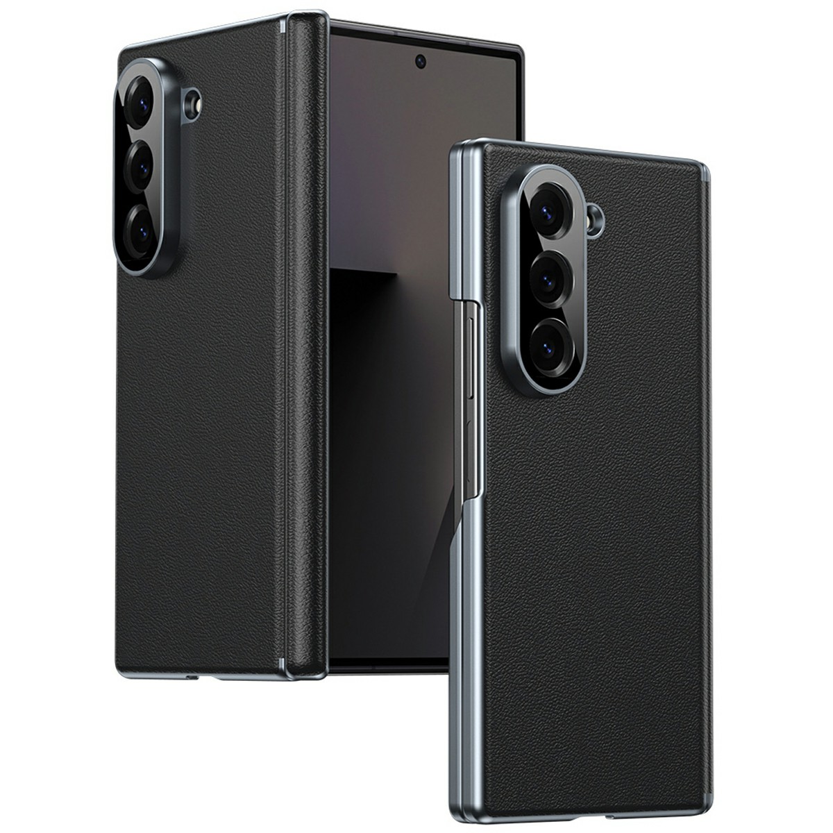 For Samsung Galaxy Z Fold5 5G Case Dual-Axis Hinge PU Leather Hard PC Folding Phone Cover - Black