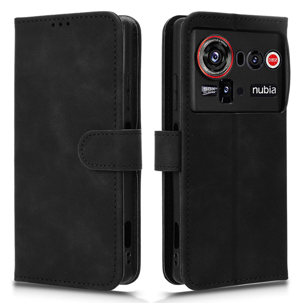 For ZTE nubia Z80 Ultra 5G Leather Case Skin Feel Anti Drop Wallet Stand Flip Phone Cover - Black