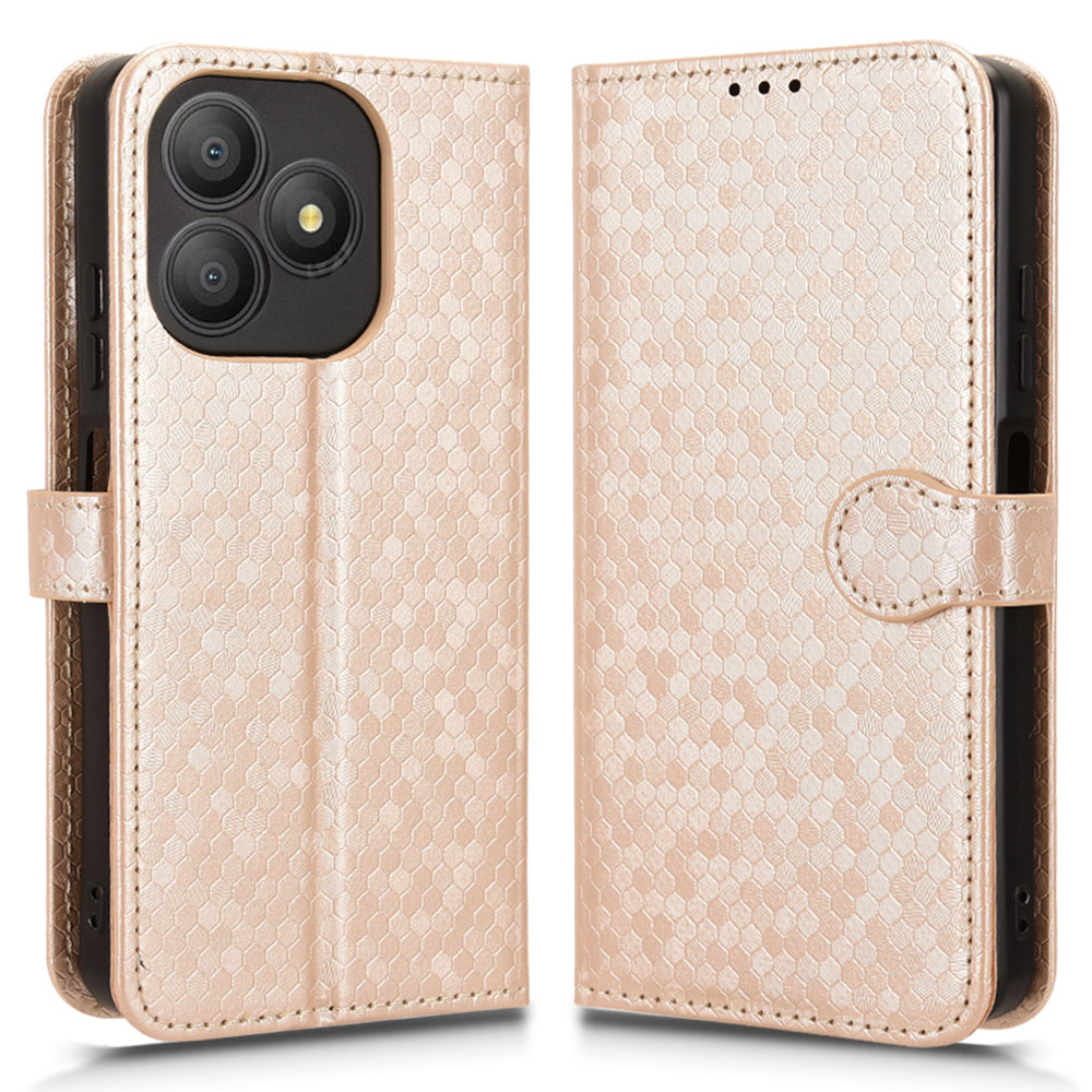 For Blackview Wave 9C Wallet Case Dot Pattern Imprint PU Leather Phone Cover with Wrist Strap - Rose Gold