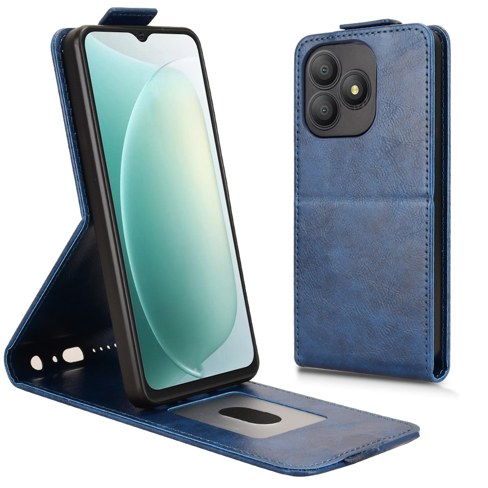For Blackview Wave 9C Stand Case Magnetic Clasp Vertical Flip Leather Phone Cover with Card Holder - Dark Blue