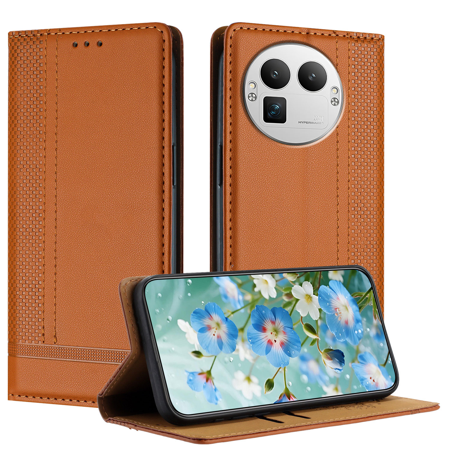 For Realme GT 8 Pro 5G Case L-Shaped Grid Pattern Leather Stand Phone Cover with Card Slots - Brown