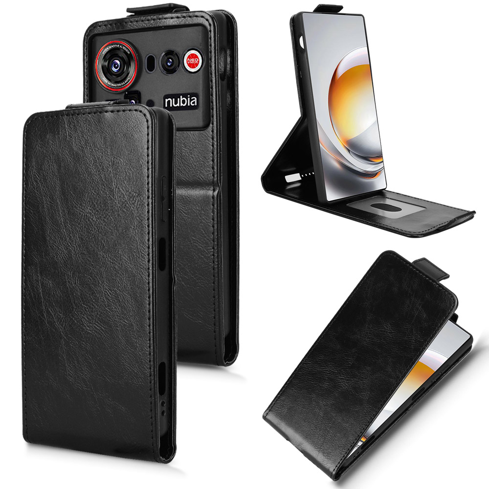 For ZTE nubia Z80 Ultra 5G Stand Case Magnetic Clasp Vertical Flip Leather Phone Cover with Card Holder - Black