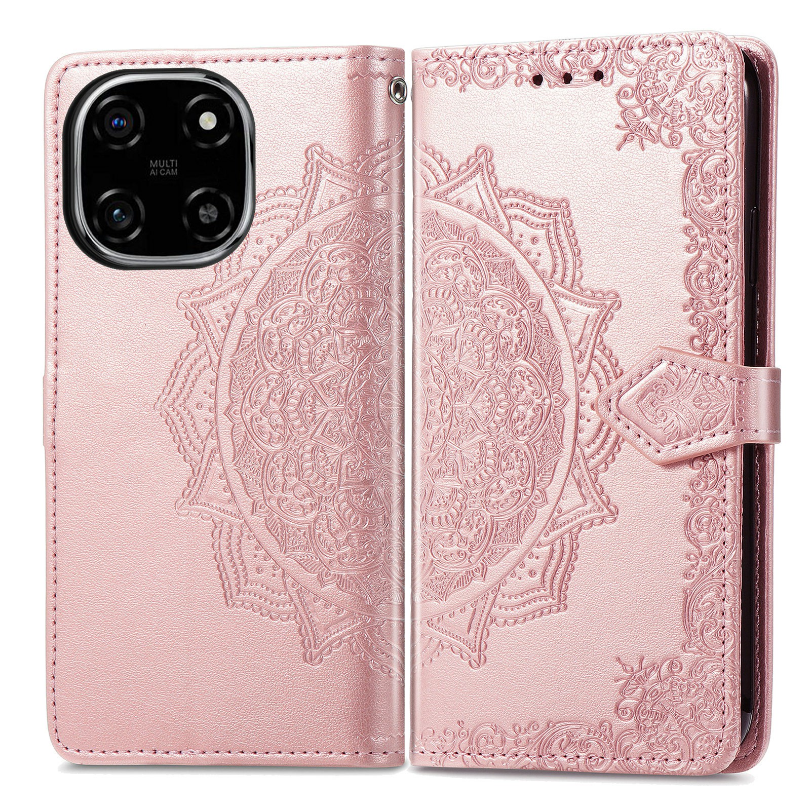 For Blackview Color 6 Case Wallet Mandala Flower Leather Phone Cover Stand View - Rose Gold