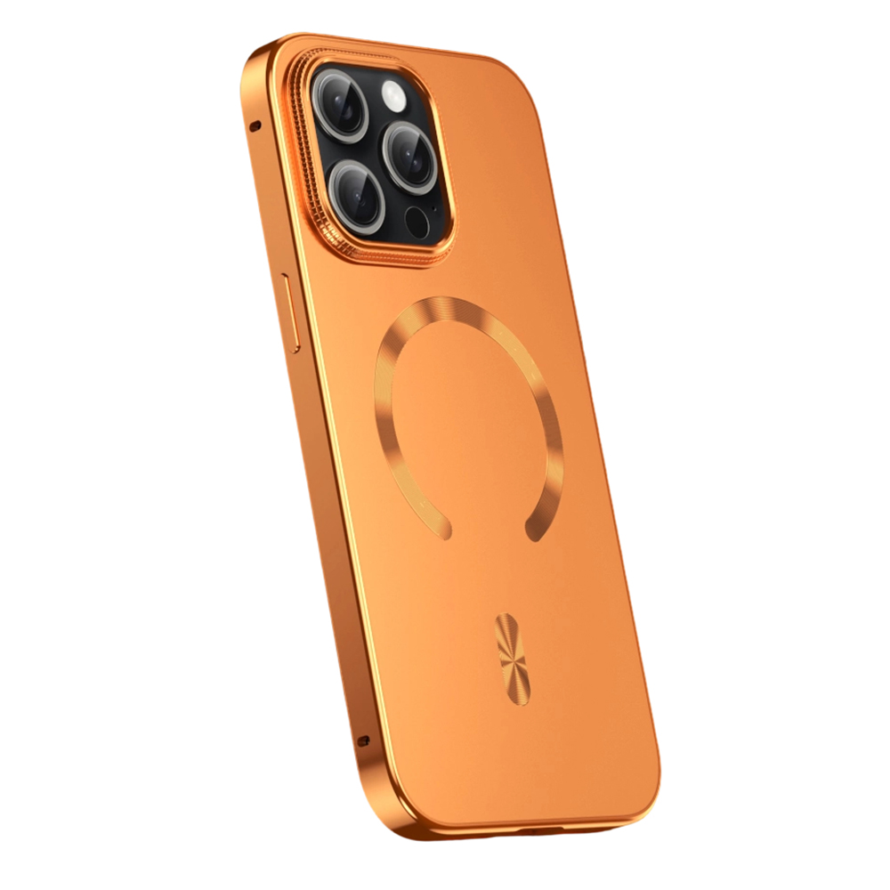 For iPhone 15 Pro Case Compatible with MagSafe Alloy Frame Phone PC Back Cover - Orange