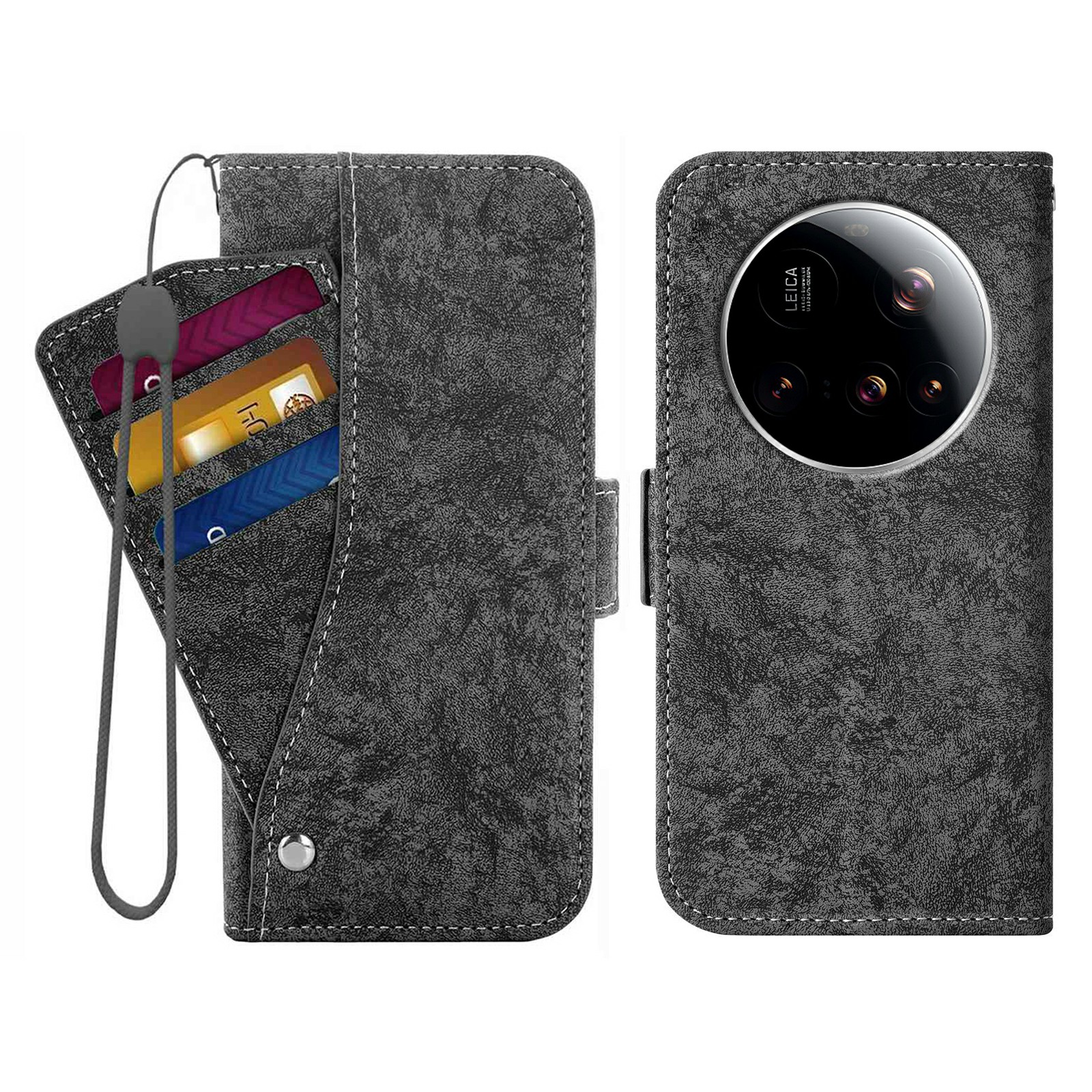 For Xiaomi 15 Ultra Case Water-ink Painting Wallet PU Leathe Phone Cover with Rotating Card Slots - Black