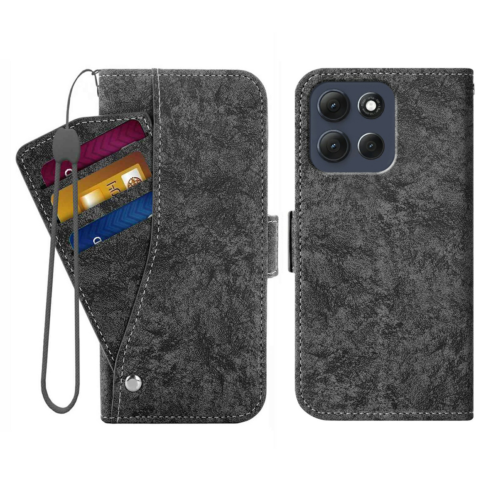 For Motorola Moto G86 5G Case Water-ink Painting Wallet PU Leathe Phone Cover with Rotating Card Slots - Black