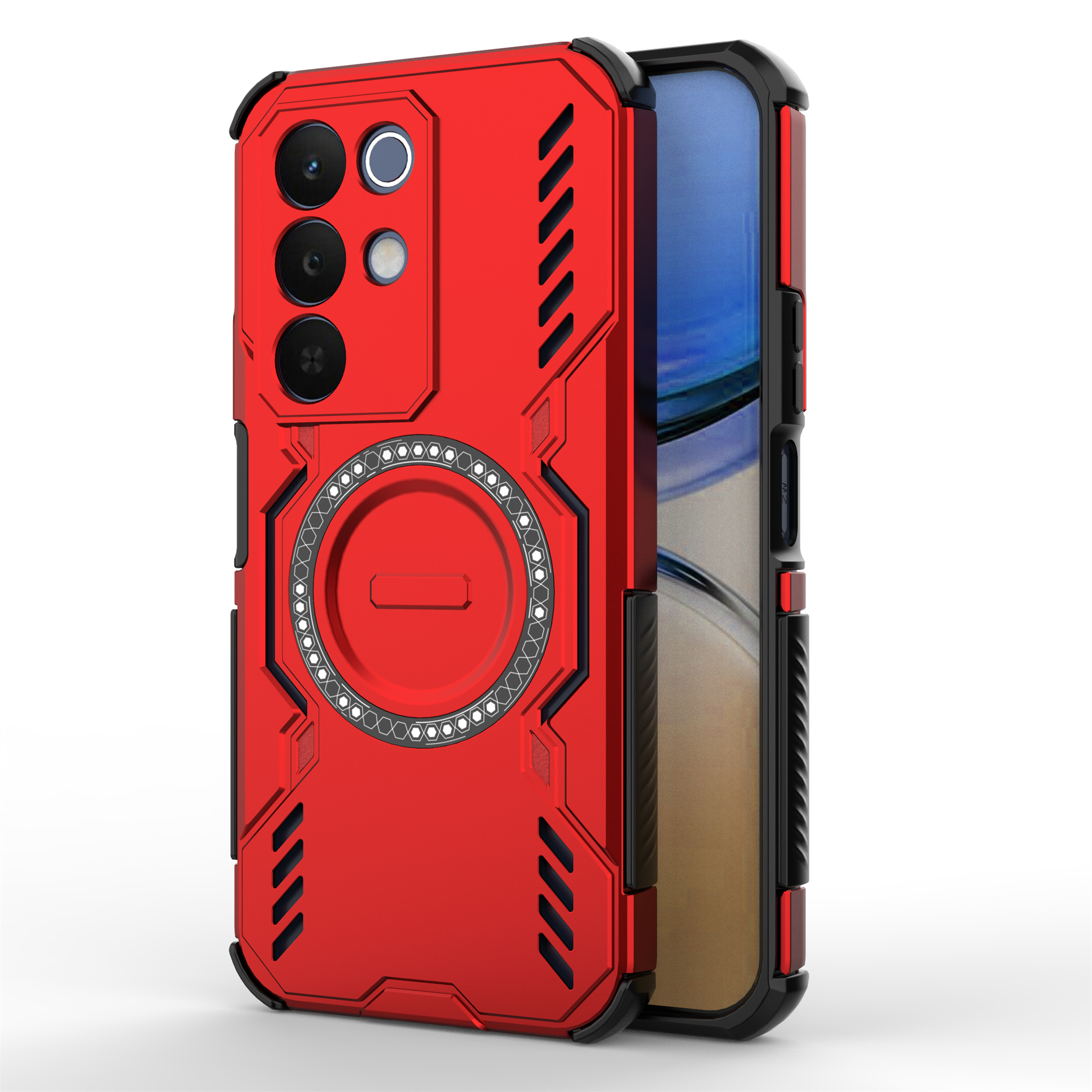 Magnetic Case For Realme C85 5G  /  15x (India) 5G Butterfly Armor Hollow Heat Dissipation PC + TPU Phone Cover - Red
