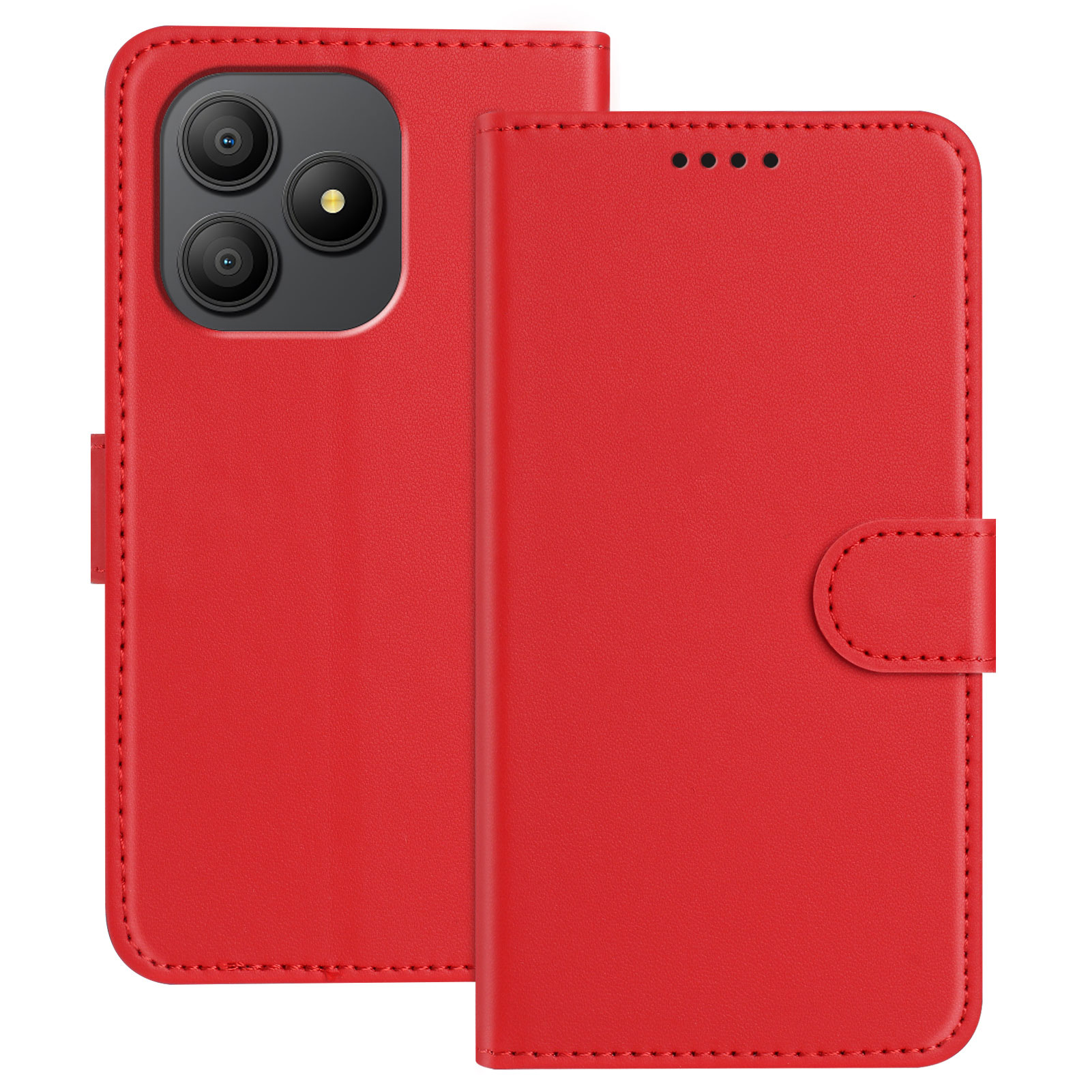 For Blackview Wave 9C Leather Case Wallet Stand Solid Color Anti Drop Phone Cover - Red