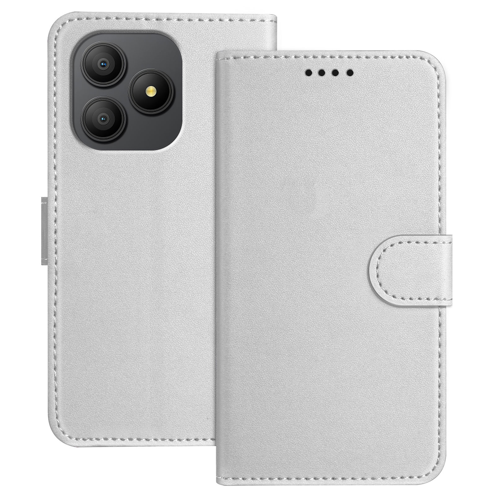 For Blackview Wave 9C Leather Case Wallet Stand Solid Color Anti Drop Phone Cover - Silver