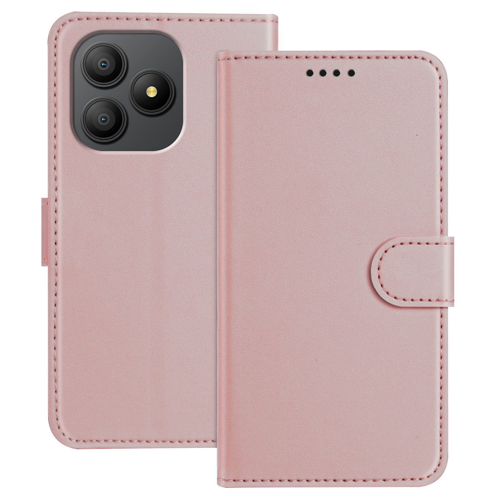 For Blackview Wave 9C Leather Case Wallet Stand Solid Color Anti Drop Phone Cover - Rose Gold