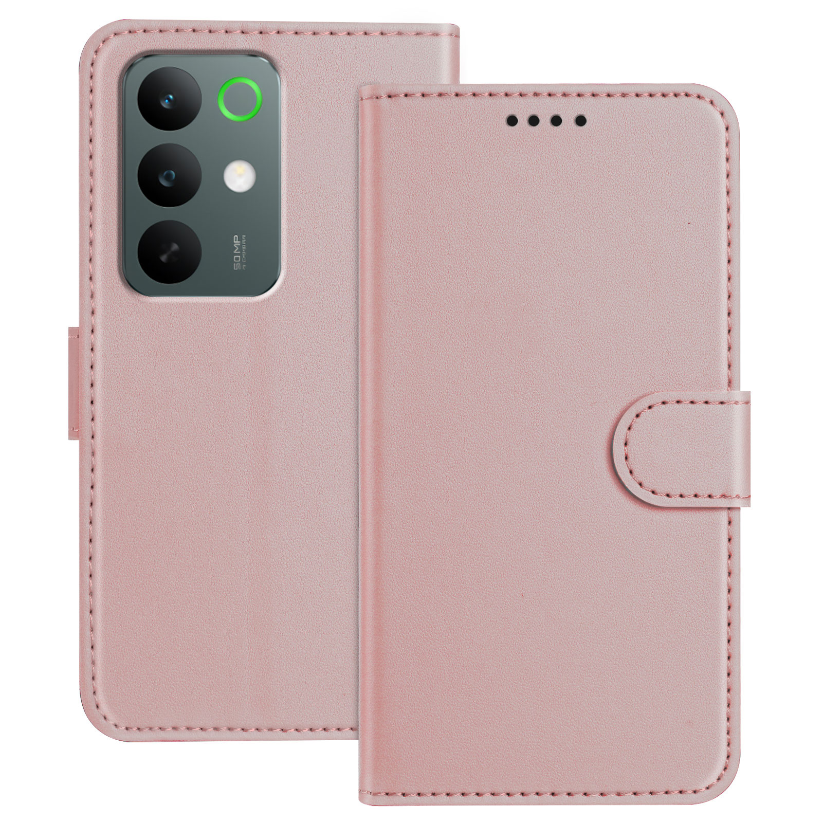 For Realme C85 Pro 4G Leather Case Wallet Stand Solid Color Anti Drop Phone Cover - Rose Gold