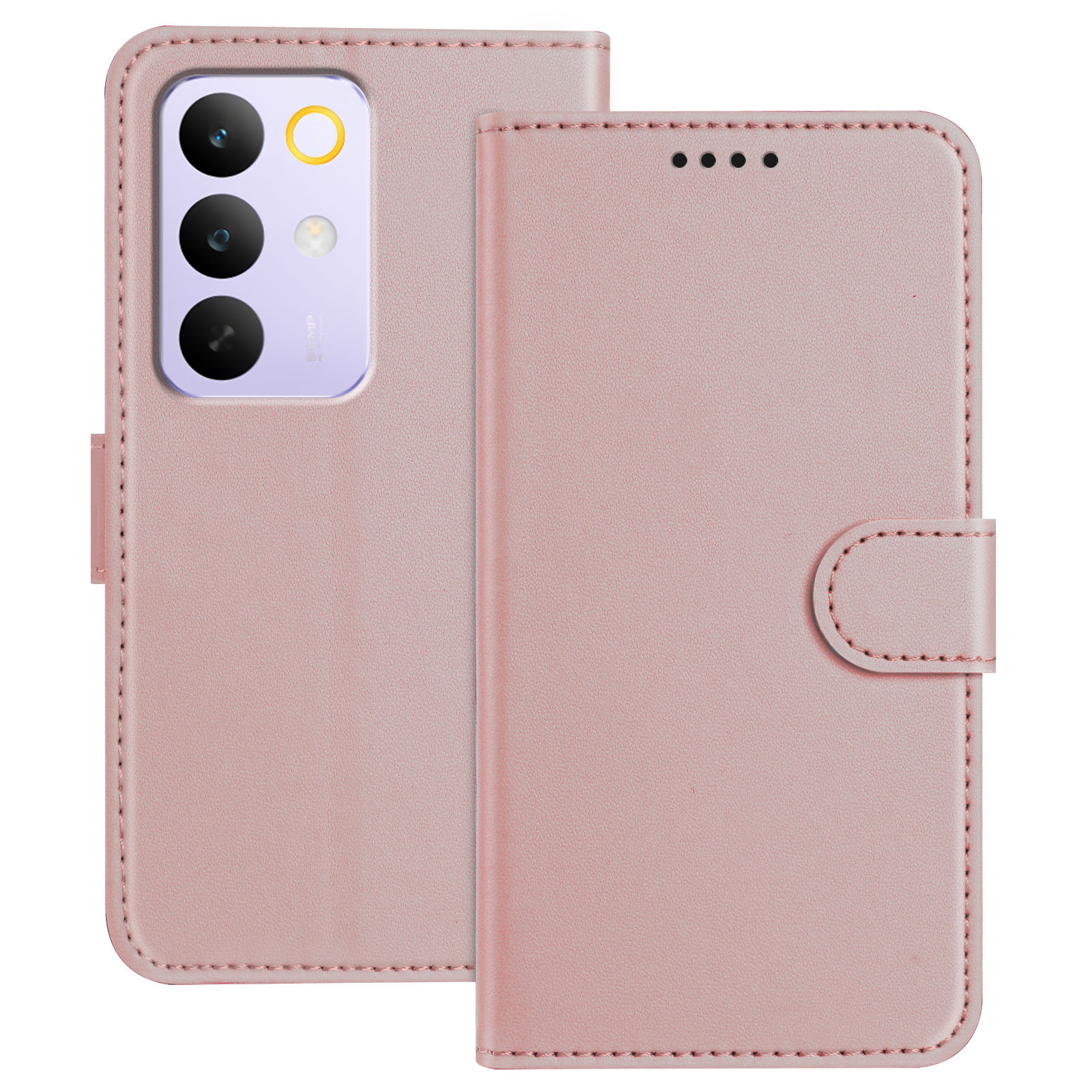 For Realme C85 5G Leather Case Wallet Stand Solid Color Anti Drop Phone Cover - Rose Gold