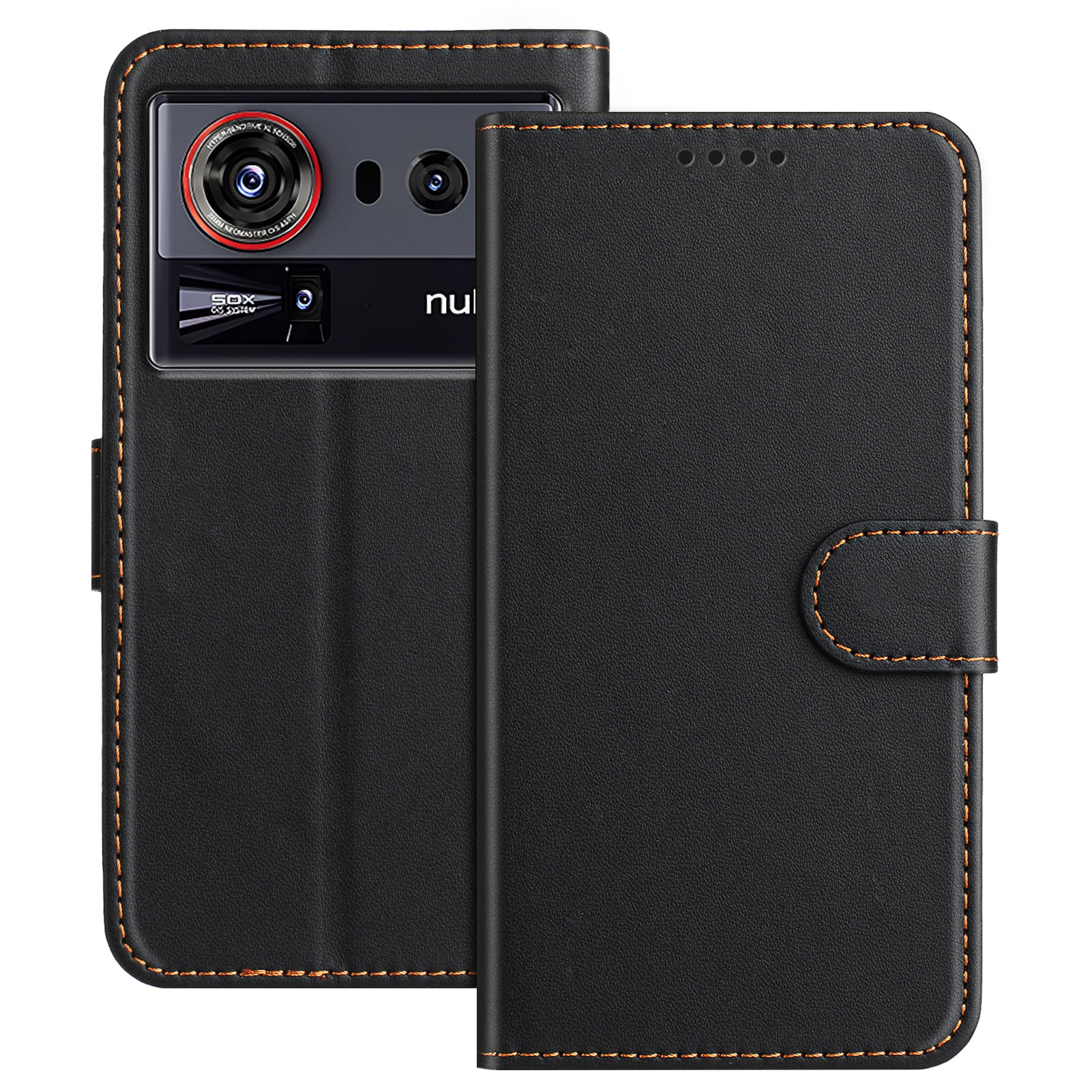 For ZTE nubia Z80 Ultra 5G Leather Case Wallet Stand Solid Color Anti Drop Phone Cover - Black