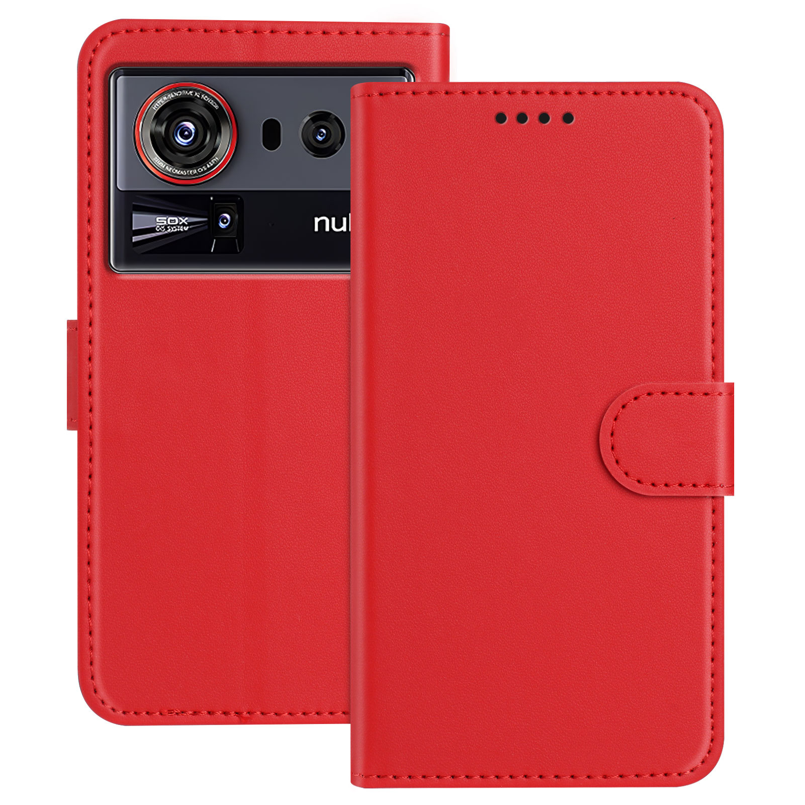 For ZTE nubia Z80 Ultra 5G Leather Case Wallet Stand Solid Color Anti Drop Phone Cover - Red