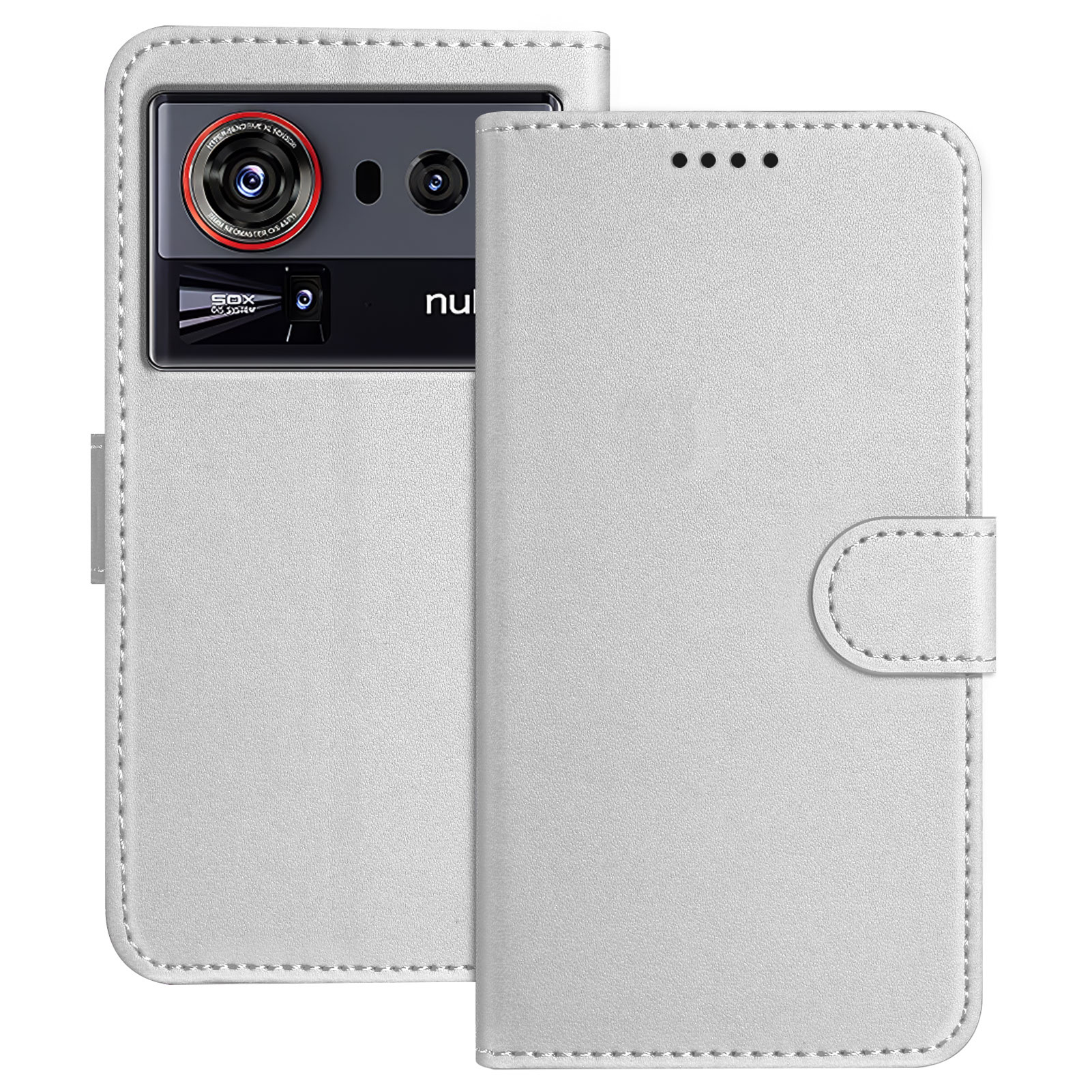 For ZTE nubia Z80 Ultra 5G Leather Case Wallet Stand Solid Color Anti Drop Phone Cover - Silver
