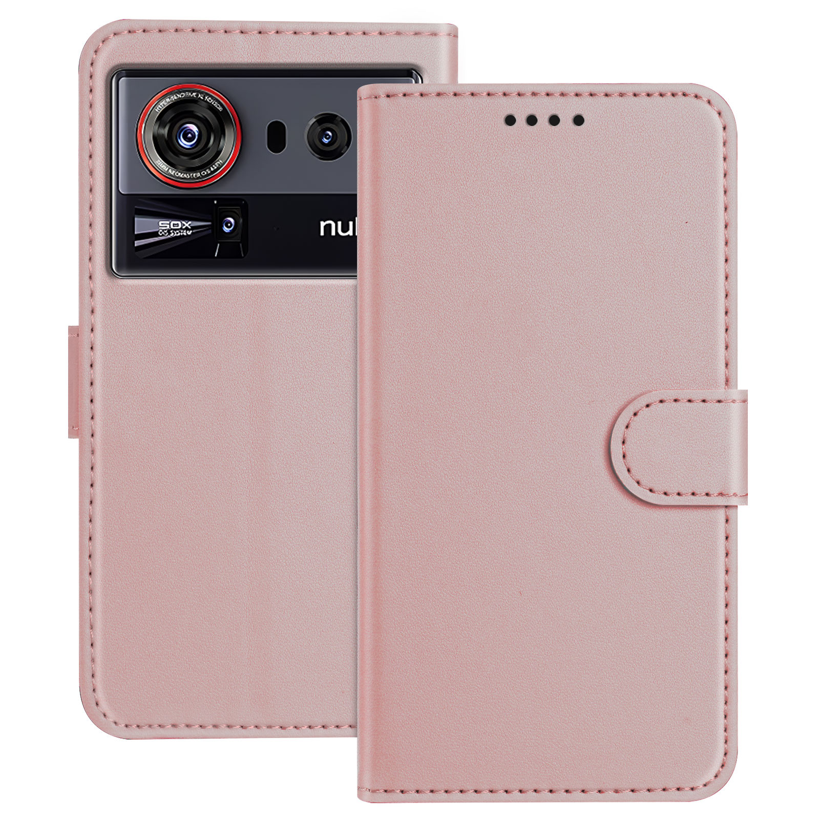 For ZTE nubia Z80 Ultra 5G Leather Case Wallet Stand Solid Color Anti Drop Phone Cover - Rose Gold