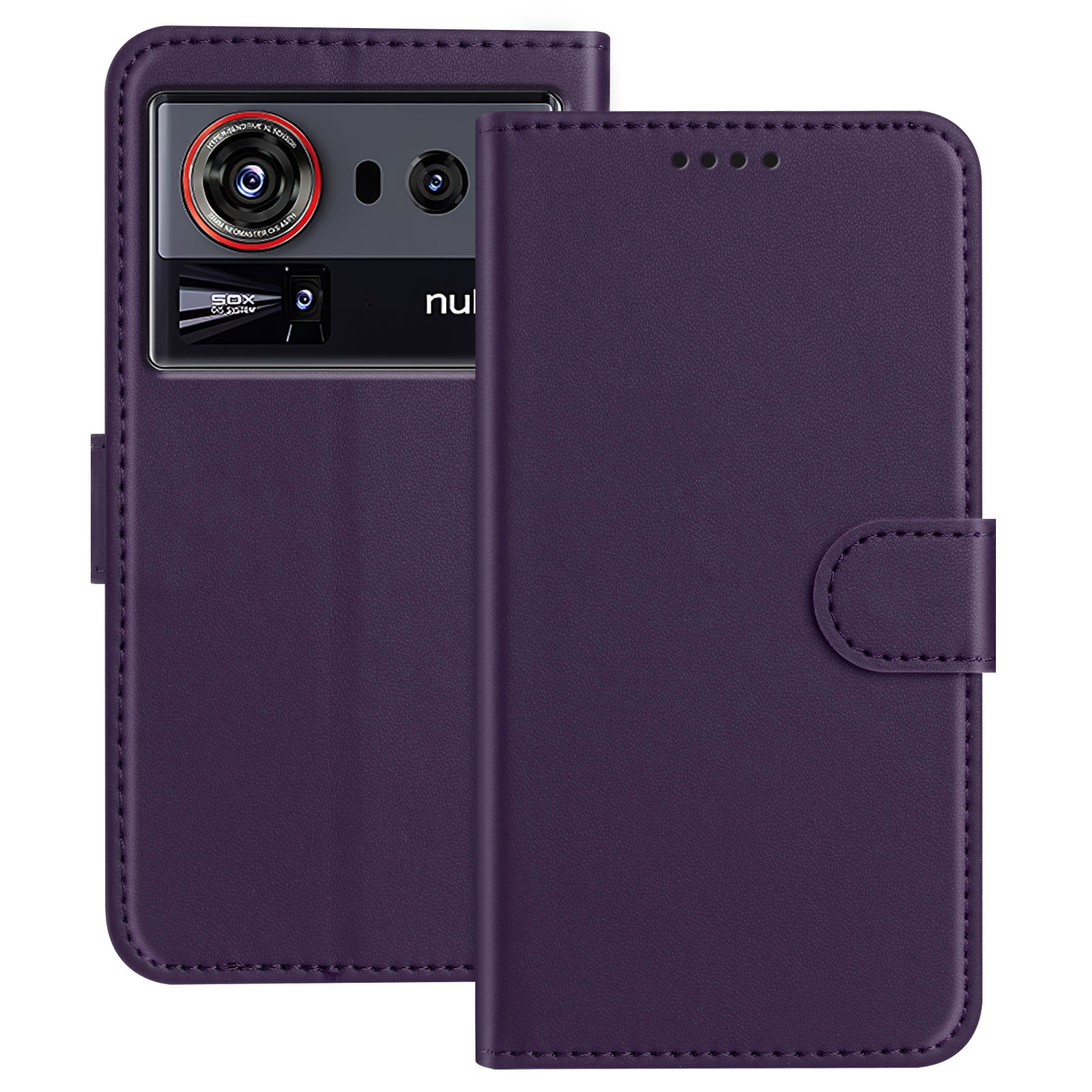 For ZTE nubia Z80 Ultra 5G Leather Case Wallet Stand Solid Color Anti Drop Phone Cover - Purple