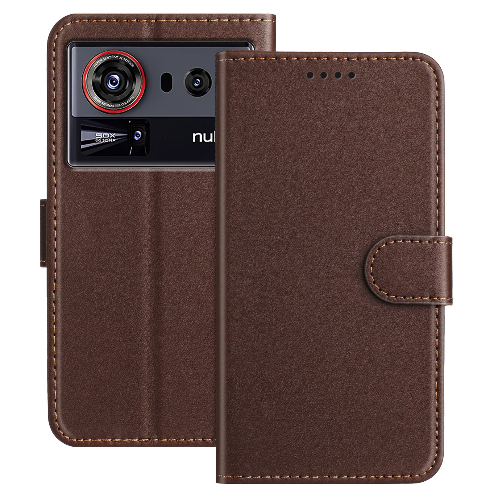 For ZTE nubia Z80 Ultra 5G Leather Case Wallet Stand Solid Color Anti Drop Phone Cover - Brown