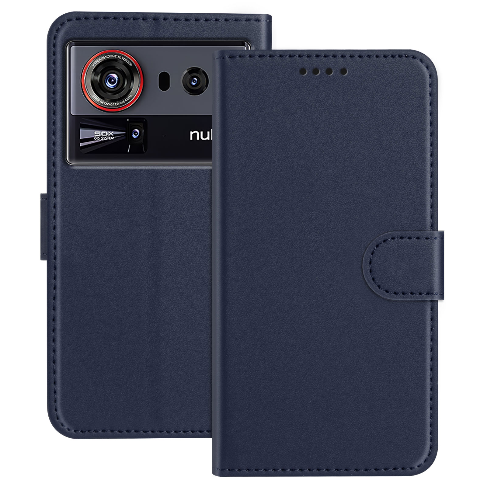 For ZTE nubia Z80 Ultra 5G Leather Case Wallet Stand Solid Color Anti Drop Phone Cover - Blue