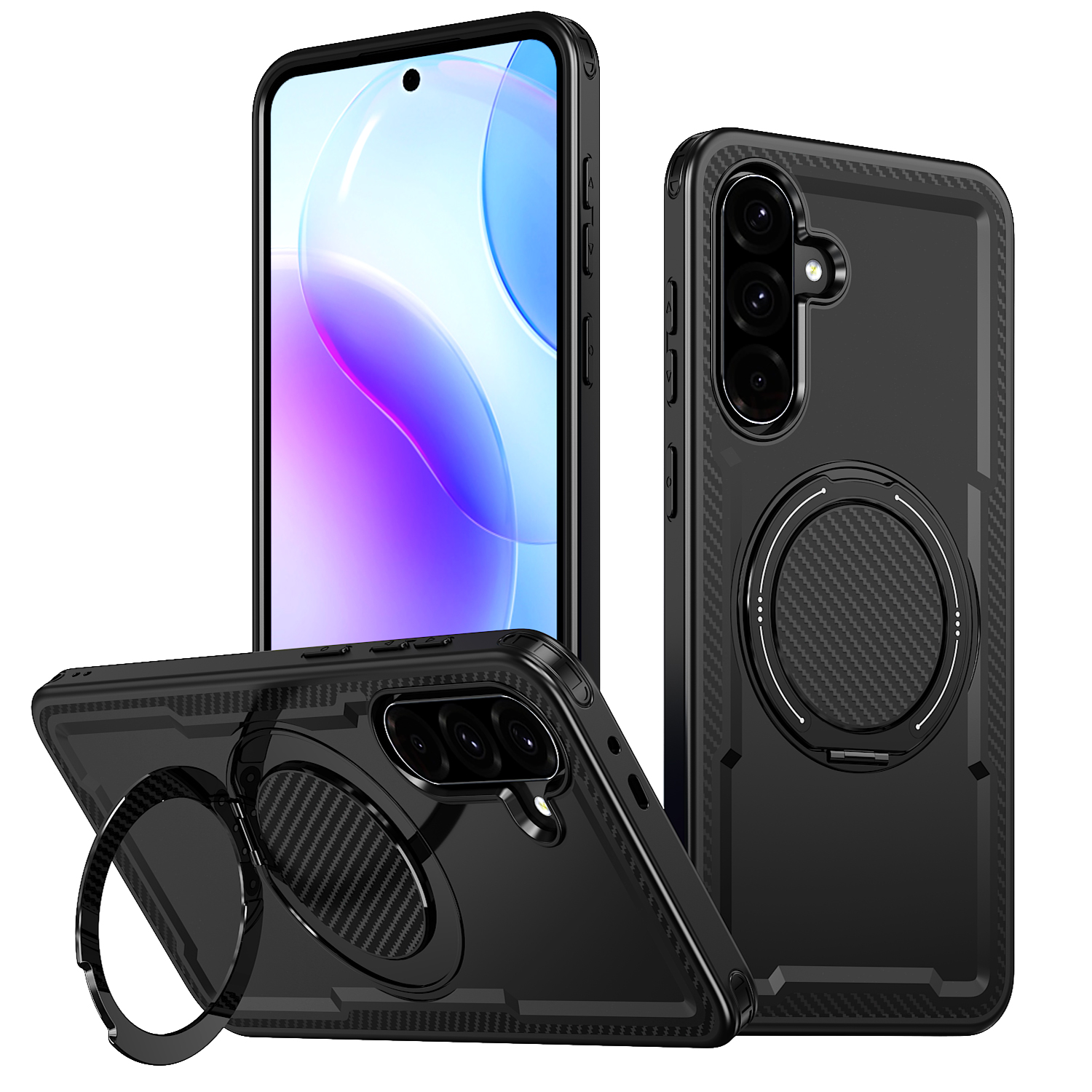 For Samsung Galaxy A17 5G Magnetic Case TPU + PC Phone Cover with Damping Rotating Stand - Black
