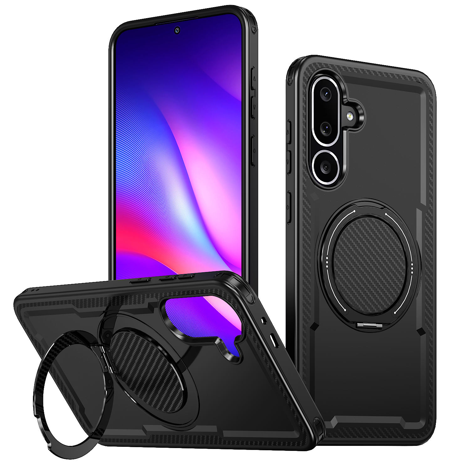 For Samsung Galaxy F56 5G / Galaxy M56 5G Magnetic Case TPU + PC Phone Cover with Damping Rotating Stand - Black
