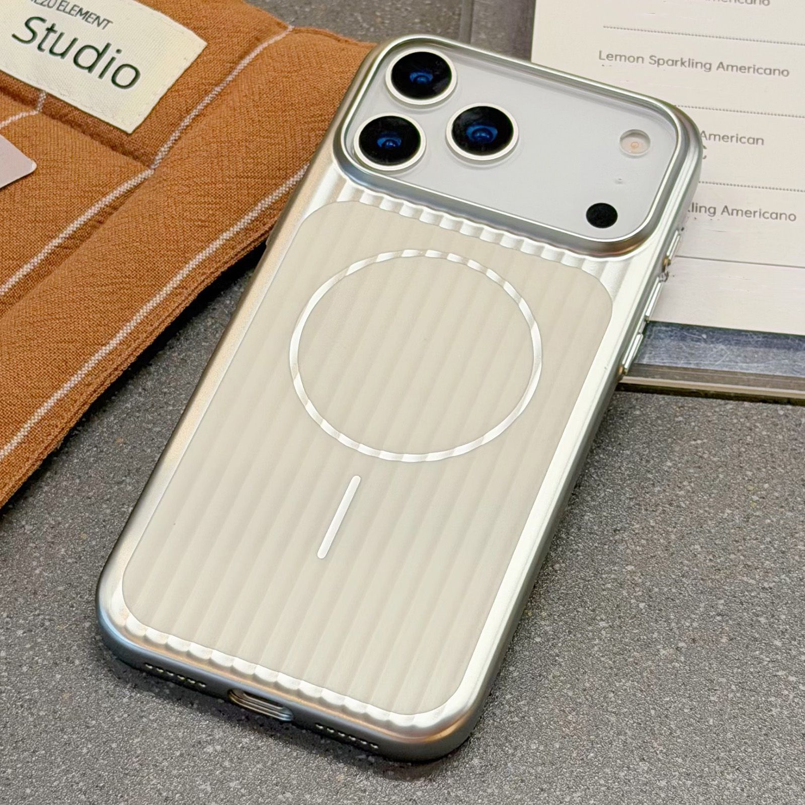 For iPhone 17 Pro Case Compatible with MagSafe Corrugated Texture Electroplating PC Phone Cover - Silver