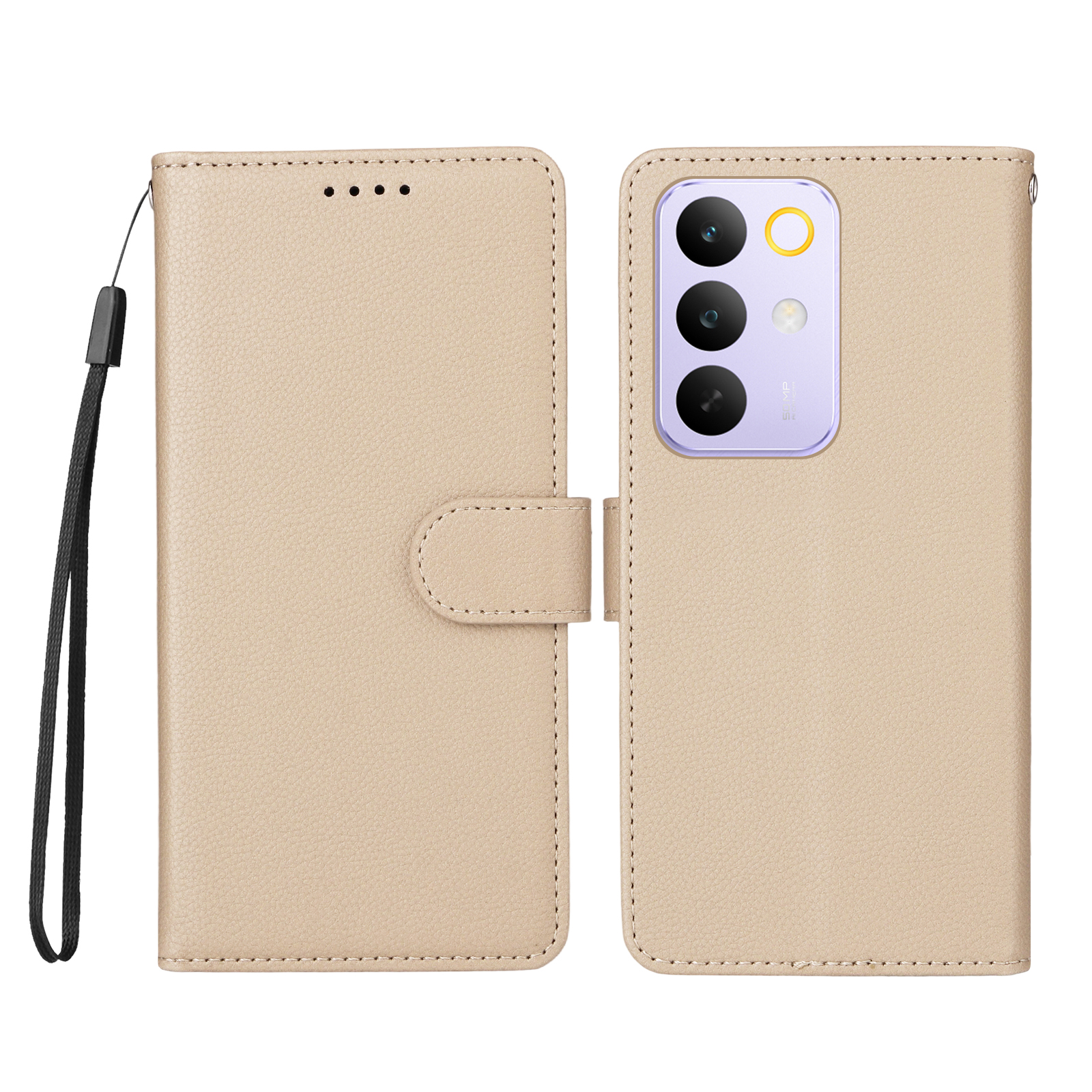 For Realme C85 Pro 4G Case RFID Blocking 3 Card Slots PU Leather Phone Cover with Wrist Strap - Creamy White