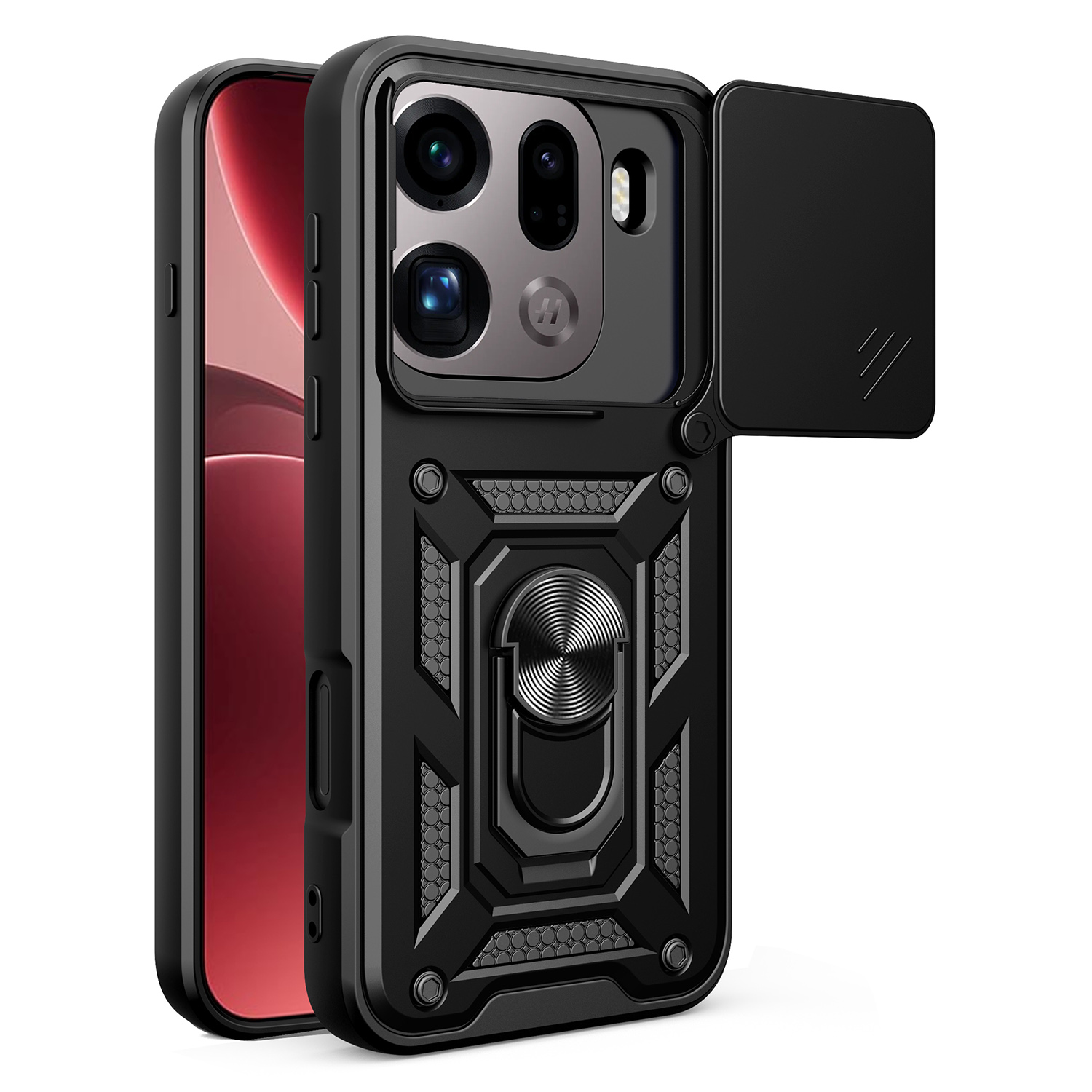 AMORUS For Oppo Find X9 Pro 5G Case Kickstand PC + TPU Phone Cover with Camera Lens Slider - Black