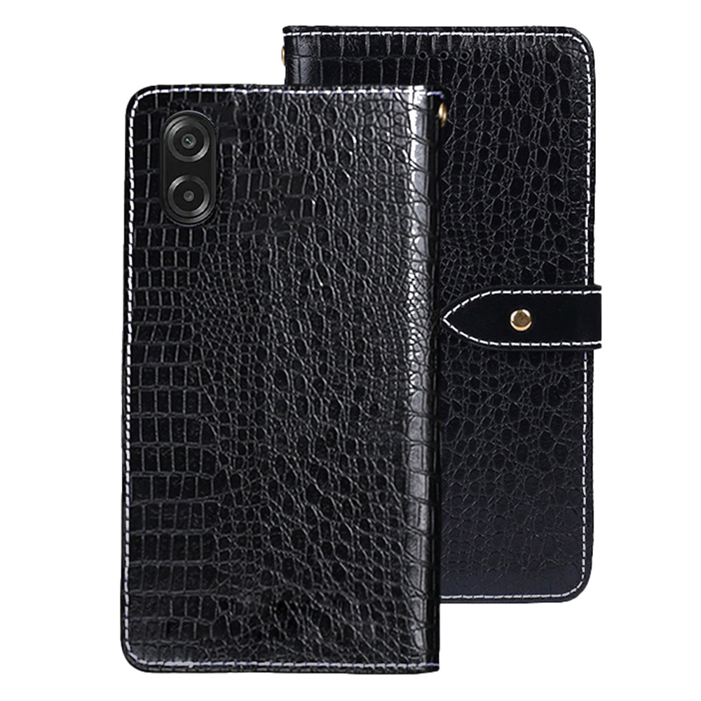 IDEWEI For Samsung Galaxy A07 5G / A07 4G Case Crocodile Texture PU Leather Flip Phone Cover - Black