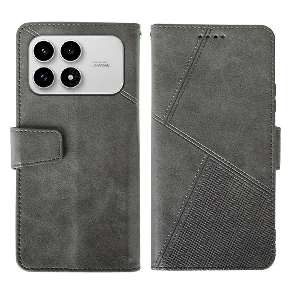 IDEWEI For Xiaomi Redmi K90 5G / Poco F8 Pro Case Leather Wallet Phone Cover Stand Calf Texture - Grey