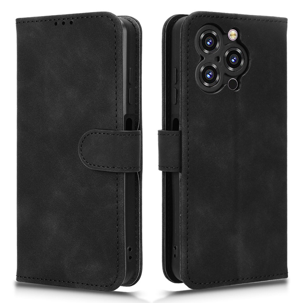 For Oukitel C3 Leather Case Skin Feel Anti Drop Wallet Stand Flip Phone Cover - Black