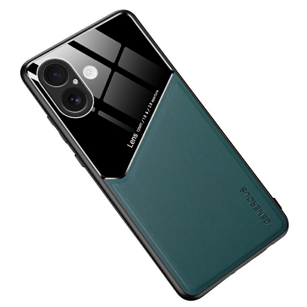 For iPhone 17 Case Precise Cutout Leather Coated PC + TPU Phone Back Cover Built-in Metal Sheet - Green