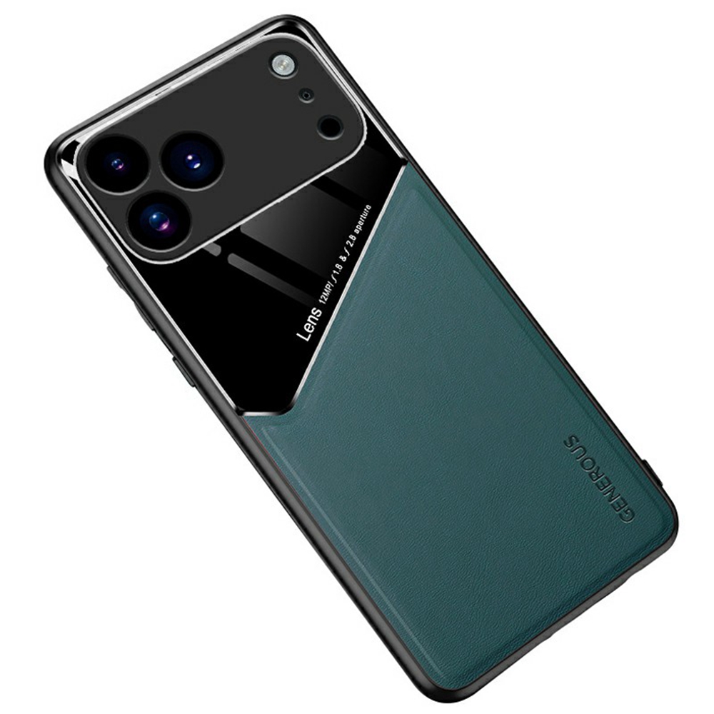 For iPhone 17 Pro Case Precise Cutout Leather Coated PC + TPU Phone Back Cover Built-in Metal Sheet - Green