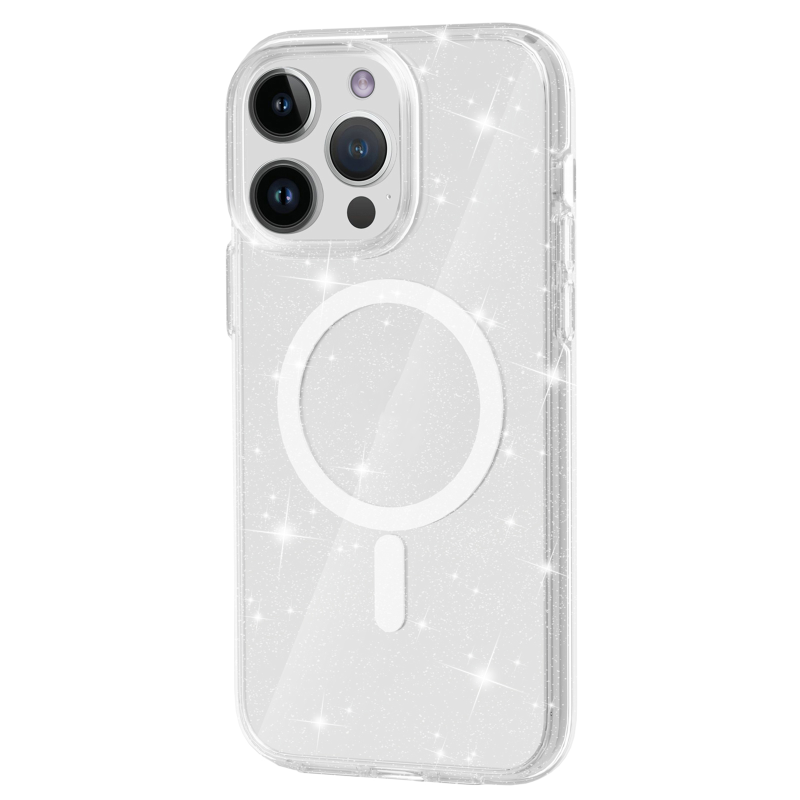 AMORUS For iPhone 15 Pro Magnetic Case Compatible with MagSafe Glitter Powder PC + TPU Phone Cover - White