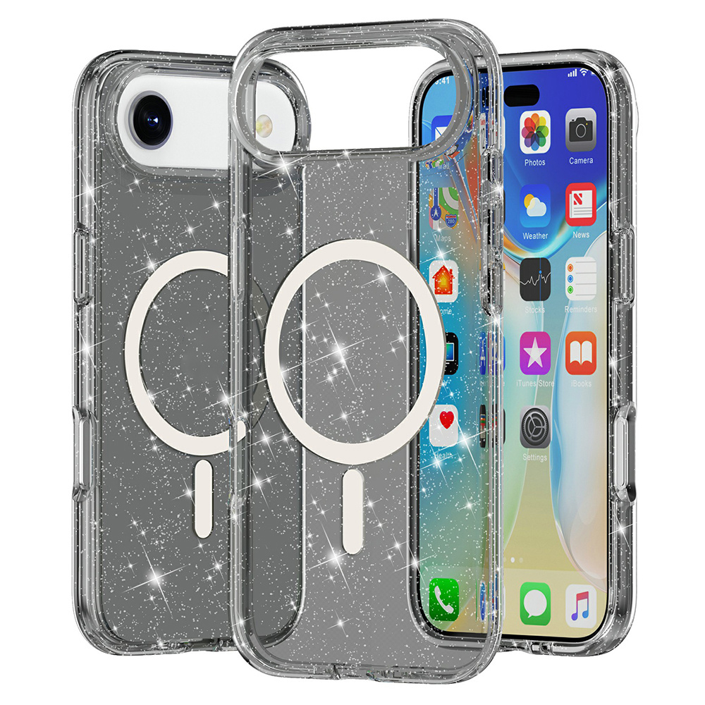 AMORUS For iPhone Air Magnetic Case Compatible with MagSafe Glitter Powder PC + TPU Phone Cover - Black